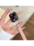 For Apple Watch 10 42mm / 9 8 7 41mm / SE (2023) SE (2022) SE 6 5 4 40mm / 3 2 1 38mm Leather Watch Band with Floral Connector - Pink / Pink Starlight