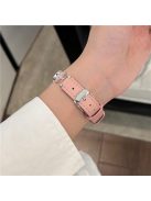 For Apple Watch 10 42mm / 9 8 7 41mm / SE (2023) SE (2022) SE 6 5 4 40mm / 3 2 1 38mm Leather Watch Band with Floral Connector - Pink / Pink Starlight