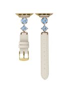 For Apple Watch 10 42mm / 9 8 7 41mm / SE (2023) SE (2022) SE 6 5 4 40mm / 3 2 1 38mm Leather Watch Band with Floral Connector - White / Blue Gold