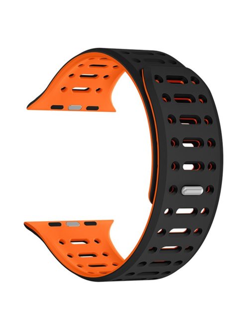 For Apple Watch 10 42mm / 9 8 7 41mm / SE (2023) SE (2022) SE 6 5 4 40mm / 3 2 1 38mm Magnetic Silicone Sport Band - Black  /  Orange