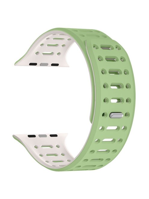 For Apple Watch 10 42mm / 9 8 7 41mm / SE (2023) SE (2022) SE 6 5 4 40mm / 3 2 1 38mm Magnetic Silicone Sport Band - Mint Green  /  Starlight