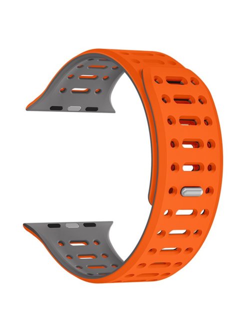 For Apple Watch 10 42mm / 9 8 7 41mm / SE (2023) SE (2022) SE 6 5 4 40mm / 3 2 1 38mm Magnetic Silicone Sport Band - Orange  /  Grey