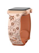 For Apple Watch 10 42mm / 9 8 7 41mm / SE (2023) SE (2022) SE 6 5 4 40mm / 3 2 1 38mm Silicone Flower Pattern Band - Pink Brown