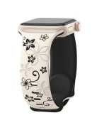 For Apple Watch 10 42mm / 9 8 7 41mm / SE (2023) SE (2022) SE 6 5 4 40mm / 3 2 1 38mm Silicone Flower Pattern Band - Starlight  /  Black