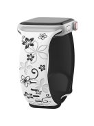 For Apple Watch 10 42mm / 9 8 7 41mm / SE (2023) SE (2022) SE 6 5 4 40mm / 3 2 1 38mm Silicone Flower Pattern Band - White  /  Black