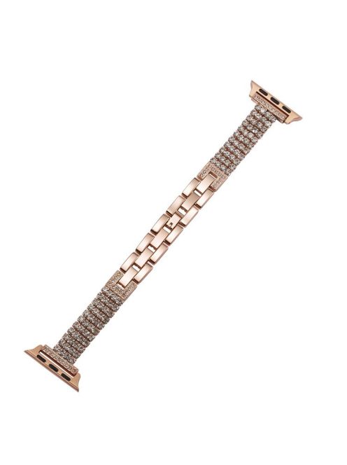 For Apple Watch 10 46mm / Ultra 2 / Ultra 49mm / 9 8 7 45mm / SE (2023) SE (2022) SE 6 5 4 44mm / 3 2 1 42mm 4 Rows Rhinestone Strap - Rose Gold