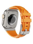 For Apple Watch 10 46mm / Ultra 2 / Ultra 49mm / 9 8 7 45mm / SE (2023) SE (2022) SE 6 5 4 44mm / 3 2 1 42mm Adjustable Strap Silicone Band - Titanium+Orange