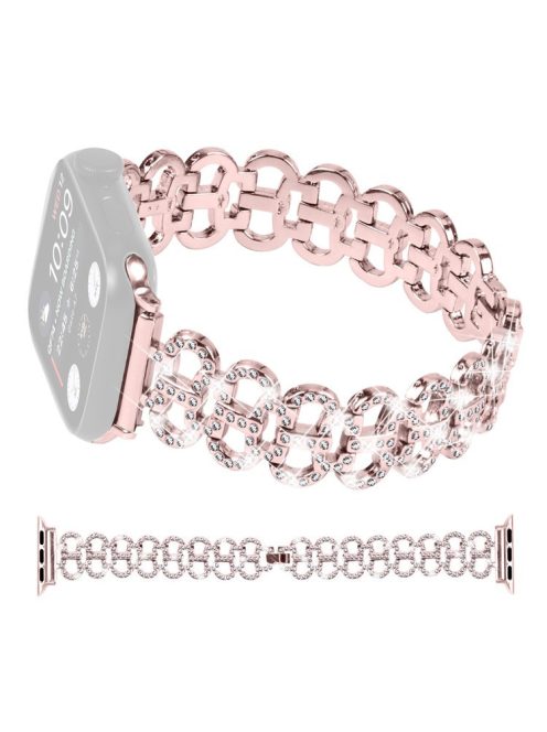 For Apple Watch 10 46mm / Ultra 2 / Ultra 49mm / 9 8 7 45mm / SE (2023) SE (2022) SE 6 5 4 44mm / 3 2 1 42mm Alloy Band Rhinestone Watch Strap - Pink