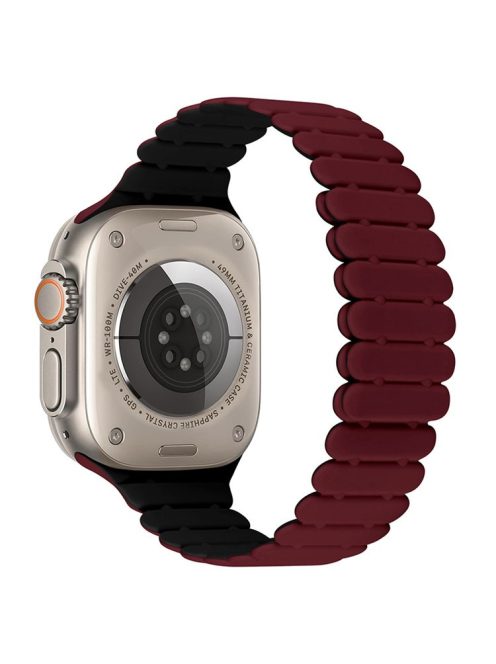 For Apple Watch 10 46mm / Ultra 2 / Ultra 49mm / 9 8 7 45mm / SE (2023) SE (2022) SE 6 5 4 44mm / 3 2 1 42mm Bamboo Joint Strap - Wine Red+Black