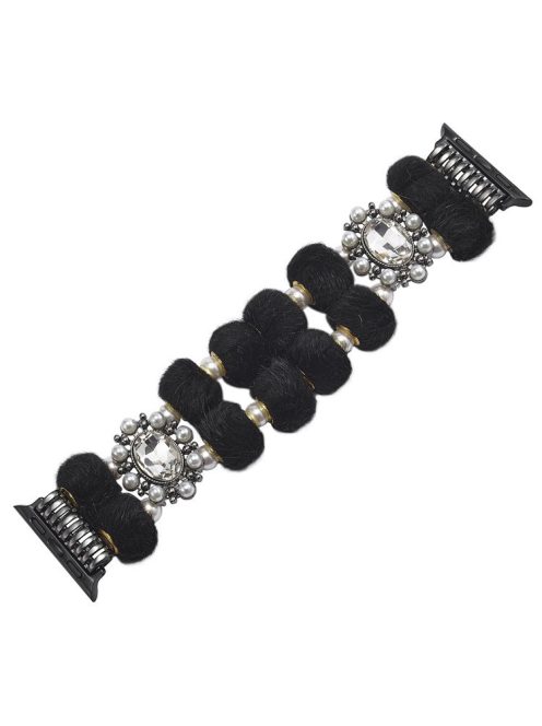 For Apple Watch 10 46mm / Ultra 2 / Ultra 49mm / 9 8 7 45mm / SE (2023) SE (2022) SE 6 5 4 44mm / 3 2 1 42mm Band Beaded Bracelet - Black / Pearl