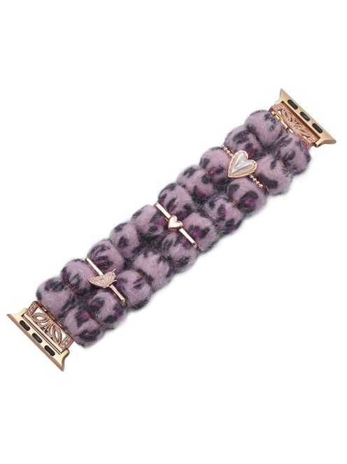 For Apple Watch 10 46mm / Ultra 2 / Ultra 49mm / 9 8 7 45mm / SE (2023) SE (2022) SE 6 5 4 44mm / 3 2 1 42mm Band Beaded Bracelet - Pink Leopard