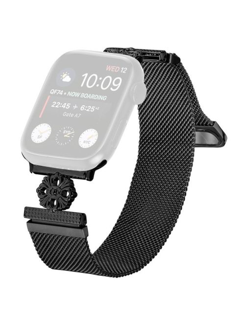 For Apple Watch 10 46mm / Ultra 2 / Ultra 49mm / 9 8 7 45mm / SE (2023) SE (2022) SE 6 5 4 44mm / 3 2 1 42mm Band Flower Magnetic Mesh Watch Strap - Black