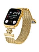 For Apple Watch 10 46mm / Ultra 2 / Ultra 49mm / 9 8 7 45mm / SE (2023) SE (2022) SE 6 5 4 44mm / 3 2 1 42mm Band Flower Magnetic Mesh Watch Strap - Gold