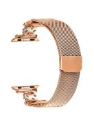 For Apple Watch 10 46mm / Ultra 2 / Ultra 49mm / 9 8 7 45mm / SE (2023) SE (2022) SE 6 5 4 44mm / 3 2 1 42mm Band Flower Magnetic Mesh Watch Strap - Rose Gold