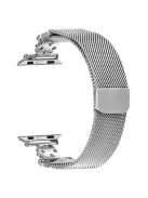 For Apple Watch 10 46mm / Ultra 2 / Ultra 49mm / 9 8 7 45mm / SE (2023) SE (2022) SE 6 5 4 44mm / 3 2 1 42mm Band Flower Magnetic Mesh Watch Strap - Silver