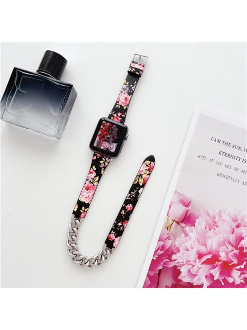 For Apple Watch 10 46mm / Ultra 2 / Ultra 49mm / 9 8 7 45mm / SE (2023) SE (2022) SE 6 5 4 44mm / 3 2 1 42mm Band Leather Strap - Rose Flower