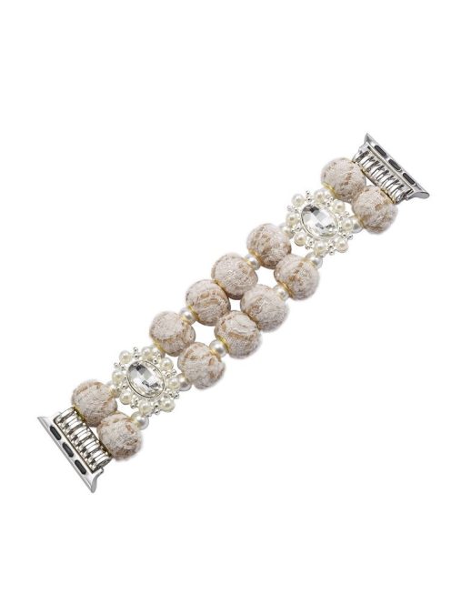 For Apple Watch 10 46mm / Ultra 2 / Ultra 49mm / 9 8 7 45mm / SE (2023) SE (2022) SE 6 5 4 44mm / 3 2 1 42mm Beaded Bracelet Strap - Beige