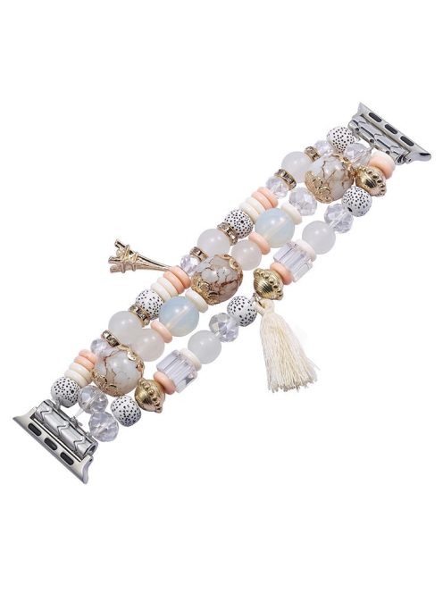 For Apple Watch 10 46mm / Ultra 2 / Ultra 49mm / 9 8 7 45mm / SE (2023) SE (2022) SE 6 5 4 44mm / 3 2 1 42mm Beaded Watch Band with Tassel Decor - Beige