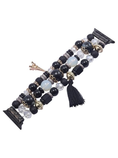 For Apple Watch 10 46mm / Ultra 2 / Ultra 49mm / 9 8 7 45mm / SE (2023) SE (2022) SE 6 5 4 44mm / 3 2 1 42mm Beaded Watch Band with Tassel Decor - Black