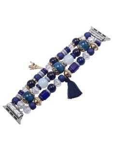   For Apple Watch 10 46mm / Ultra 2 / Ultra 49mm / 9 8 7 45mm / SE (2023) SE (2022) SE 6 5 4 44mm / 3 2 1 42mm Beaded Watch Band with Tassel Decor - Blue