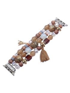   For Apple Watch 10 46mm / Ultra 2 / Ultra 49mm / 9 8 7 45mm / SE (2023) SE (2022) SE 6 5 4 44mm / 3 2 1 42mm Beaded Watch Band with Tassel Decor - Brown