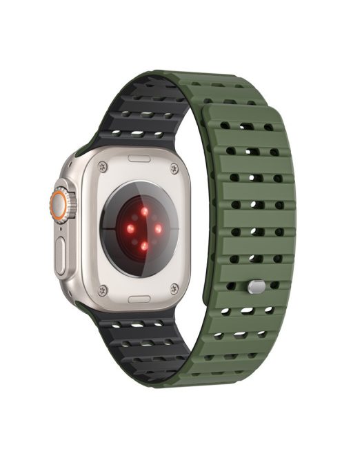 For Apple Watch 10 46mm / Ultra 2 / Ultra 49mm / 9 8 7 45mm / SE (2023) SE (2022) SE 6 5 4 44mm / 3 2 1 42mm Breathable Silicone Strap - Army Green+Black