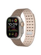 For Apple Watch 10 46mm / Ultra 2 / Ultra 49mm / 9 8 7 45mm / SE (2023) SE (2022) SE 6 5 4 44mm / 3 2 1 42mm Breathable Silicone Strap - Brown+Apricot