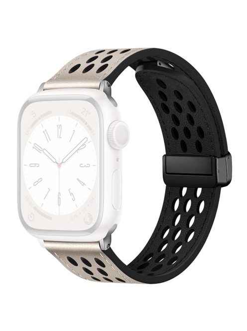 For Apple Watch 10 46mm / Ultra 2 / Ultra 49mm / 9 8 7 45mm / SE (2023) SE (2022) SE 6 5 4 44mm / 3 2 1 42mm Breathable Strap Leather Watch Band  - Starlight