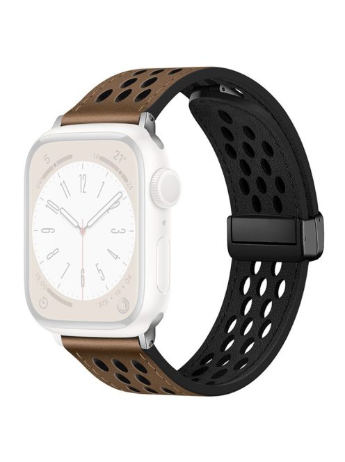 For Apple Watch 10 46mm / Ultra 2 / Ultra 49mm / 9 8 7 45mm / SE (2023) SE (2022) SE 6 5 4 44mm / 3 2 1 42mm Breathable Strap Leather Watch Band  - Tan