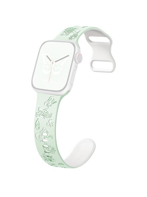 For Apple Watch 10 46mm / Ultra 2 / Ultra 49mm / 9 8 7 45mm / SE (2023) SE (2022) SE 6 5 4 44mm / 3 2 1 42mm Butterfly Silicone Band - Light Mint Green+White