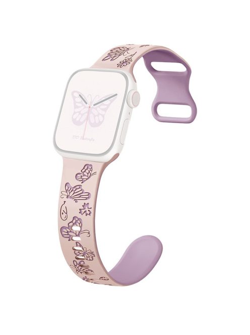 For Apple Watch 10 46mm / Ultra 2 / Ultra 49mm / 9 8 7 45mm / SE (2023) SE (2022) SE 6 5 4 44mm / 3 2 1 42mm Butterfly Silicone Band - Pink+Light Purple