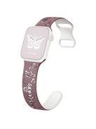 For Apple Watch 10 46mm / Ultra 2 / Ultra 49mm / 9 8 7 45mm / SE (2023) SE (2022) SE 6 5 4 44mm / 3 2 1 42mm Butterfly Silicone Band - Smoky Purple+White