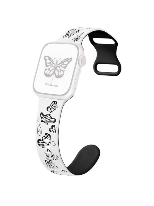 For Apple Watch 10 46mm / Ultra 2 / Ultra 49mm / 9 8 7 45mm / SE (2023) SE (2022) SE 6 5 4 44mm / 3 2 1 42mm Butterfly Silicone Band - White+Black