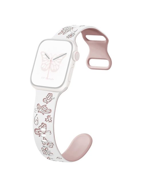 For Apple Watch 10 46mm / Ultra 2 / Ultra 49mm / 9 8 7 45mm / SE (2023) SE (2022) SE 6 5 4 44mm / 3 2 1 42mm Butterfly Silicone Band - White+Pink