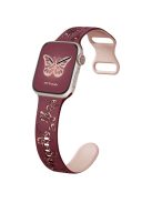 For Apple Watch 10 46mm / Ultra 2 / Ultra 49mm / 9 8 7 45mm / SE (2023) SE (2022) SE 6 5 4 44mm / 3 2 1 42mm Butterfly Silicone Band - Wine Red+Pink