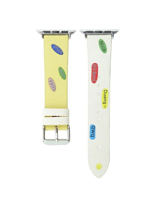 For Apple Watch 10 46mm / Ultra 2 / Ultra 49mm / 9 8 7 45mm / SE (2023) SE (2022) SE 6 5 4 44mm / 3 2 1 42mm Canvas Strap Replacement - Yellow+White