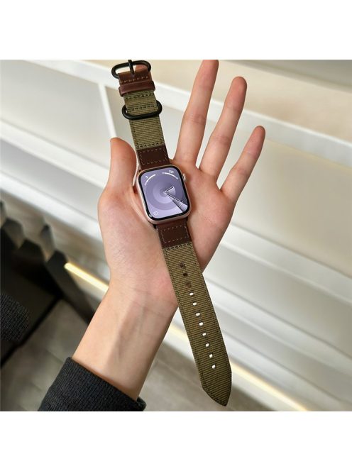 For Apple Watch 10 46mm / Ultra 2 / Ultra 49mm / 9 8 7 45mm / SE (2023) SE (2022) SE 6 5 4 44mm / 3 2 1 42mm Canvas Watch Bracelet with 3 Loops - Army Green