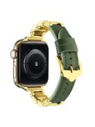 For Apple Watch 10 46mm / Ultra 2 / Ultra 49mm / 9 8 7 45mm / SE (2023) SE (2022) SE 6 5 4 44mm / 3 2 1 42mm Ceramic+Leather Strap - Black+Gold