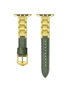 For Apple Watch 10 46mm / Ultra 2 / Ultra 49mm / 9 8 7 45mm / SE (2023) SE (2022) SE 6 5 4 44mm / 3 2 1 42mm Ceramic+Leather Strap - Green+Gold