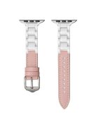 For Apple Watch 10 46mm / Ultra 2 / Ultra 49mm / 9 8 7 45mm / SE (2023) SE (2022) SE 6 5 4 44mm / 3 2 1 42mm Ceramic+Leather Strap - Light Pink+White