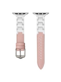   For Apple Watch 10 46mm / Ultra 2 / Ultra 49mm / 9 8 7 45mm / SE (2023) SE (2022) SE 6 5 4 44mm / 3 2 1 42mm Ceramic+Leather Strap - Light Pink+White