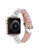 For Apple Watch 10 46mm / Ultra 2 / Ultra 49mm / 9 8 7 45mm / SE (2023) SE (2022) SE 6 5 4 44mm / 3 2 1 42mm Ceramic+Leather Strap - Light Pink+White