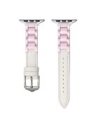 For Apple Watch 10 46mm / Ultra 2 / Ultra 49mm / 9 8 7 45mm / SE (2023) SE (2022) SE 6 5 4 44mm / 3 2 1 42mm Ceramic+Leather Strap - White+Pink