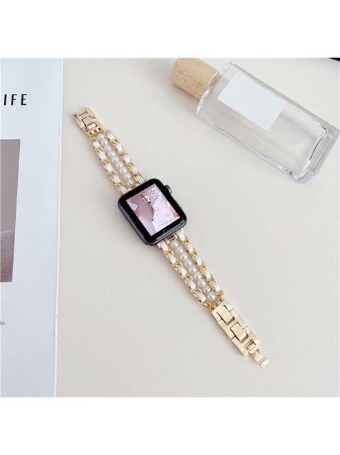 For Apple Watch 10 46mm / Ultra 2 / Ultra 49mm / 9 8 7 45mm / SE (2023) SE (2022) SE 6 5 4 44mm / 3 2 1 42mm Chain Metal Watch Band - White+Gold