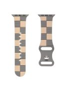 For Apple Watch 10 46mm / Ultra 2 / Ultra 49mm / 9 8 7 45mm / SE (2023) SE (2022) SE 6 5 4 44mm / 3 2 1 42mm Checkerboard Silicone Band - Grey+Brown