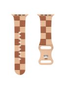 For Apple Watch 10 46mm / Ultra 2 / Ultra 49mm / 9 8 7 45mm / SE (2023) SE (2022) SE 6 5 4 44mm / 3 2 1 42mm Checkerboard Silicone Band - Light Brown