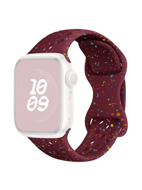 For Apple Watch 10 46mm / Ultra 2 / Ultra 49mm / 9 8 7 45mm / SE (2023) SE (2022) SE 6 5 4 44mm / 3 2 1 42mm Confetti Decor Silicone Strap - Wine Red