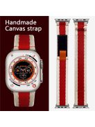 For Apple Watch 10 46mm / Ultra 2 / Ultra 49mm / 9 8 7 45mm / SE (2023) SE (2022) SE 6 5 4 44mm / 3 2 1 42mm Contrast Color Canvas Watch Strap - Red