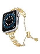 For Apple Watch 10 46mm / Ultra 2 / Ultra 49mm / 9 8 7 45mm / SE (2023) SE (2022) SE 6 5 4 44mm / 3 2 1 42mm Copper Bracelet 2 Row Rings Design Strap - Gold