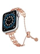 For Apple Watch 10 46mm / Ultra 2 / Ultra 49mm / 9 8 7 45mm / SE (2023) SE (2022) SE 6 5 4 44mm / 3 2 1 42mm Copper Bracelet 2 Row Rings Design Strap - Rose Gold